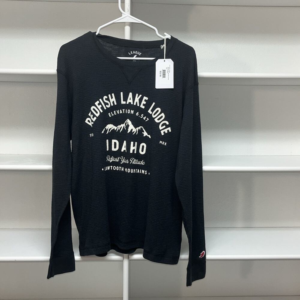 Men’s League 91 Sub thermal Henley Redfish Lake Idaho Sz. Large NWT Black/Gray